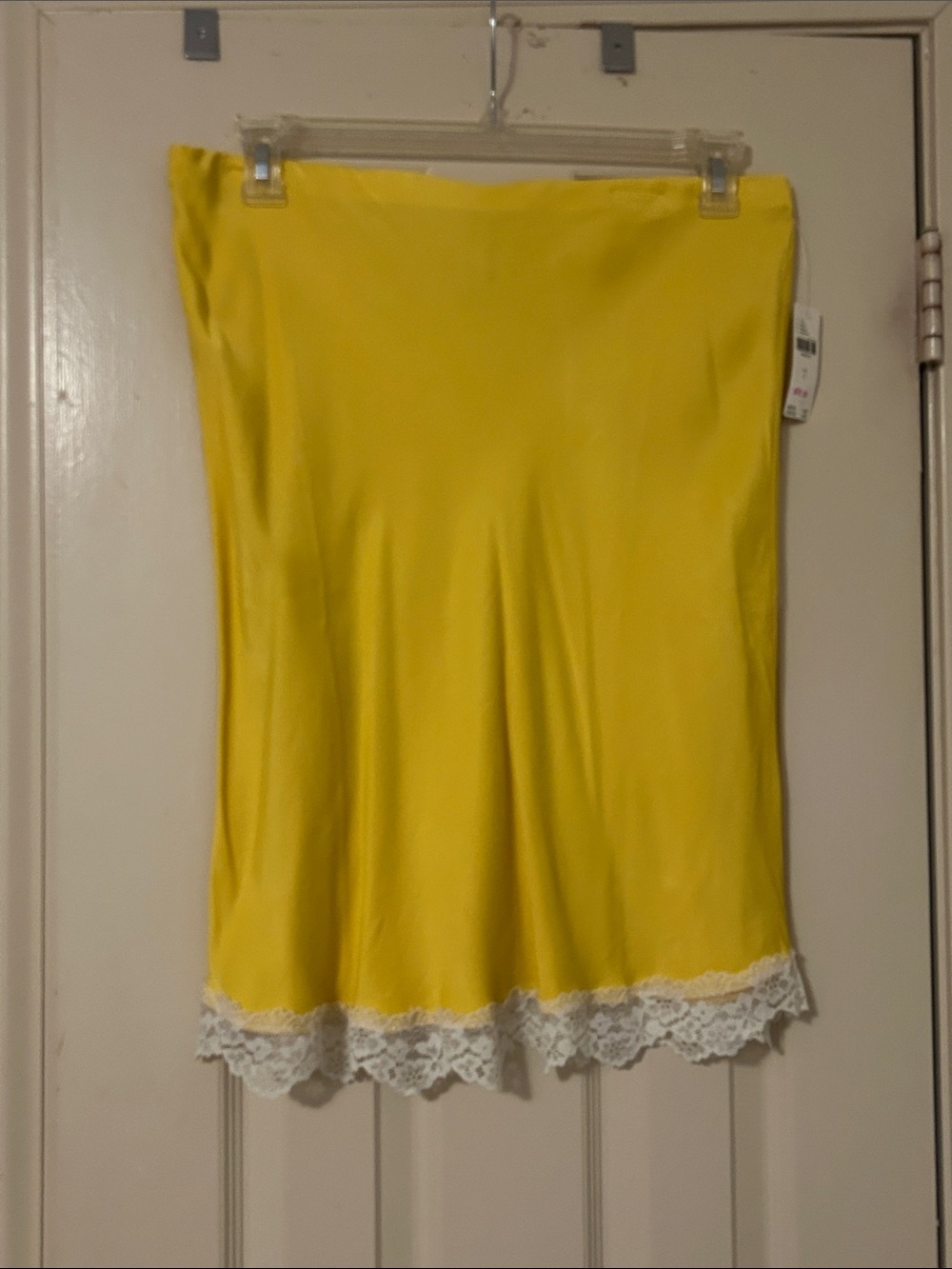 Anthropologie Yellow Lace-Trim Midi Slip Skirt